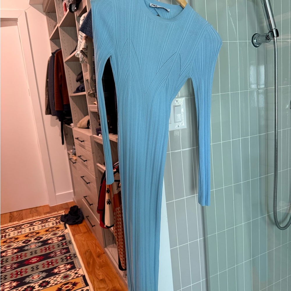 Zara Blue Ribbed Sweater Dress (size s)